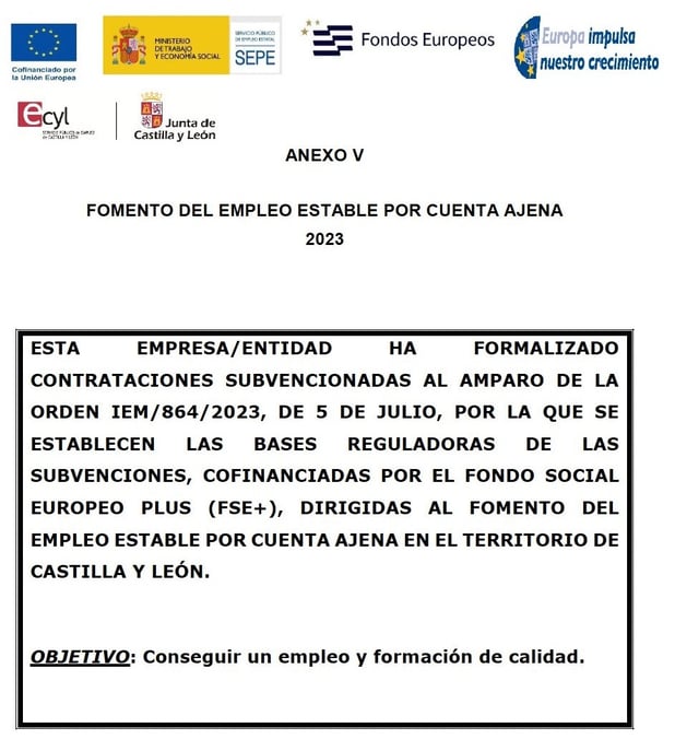 Subvención concedida (Fomento del empleo estable por cuenta ajena)